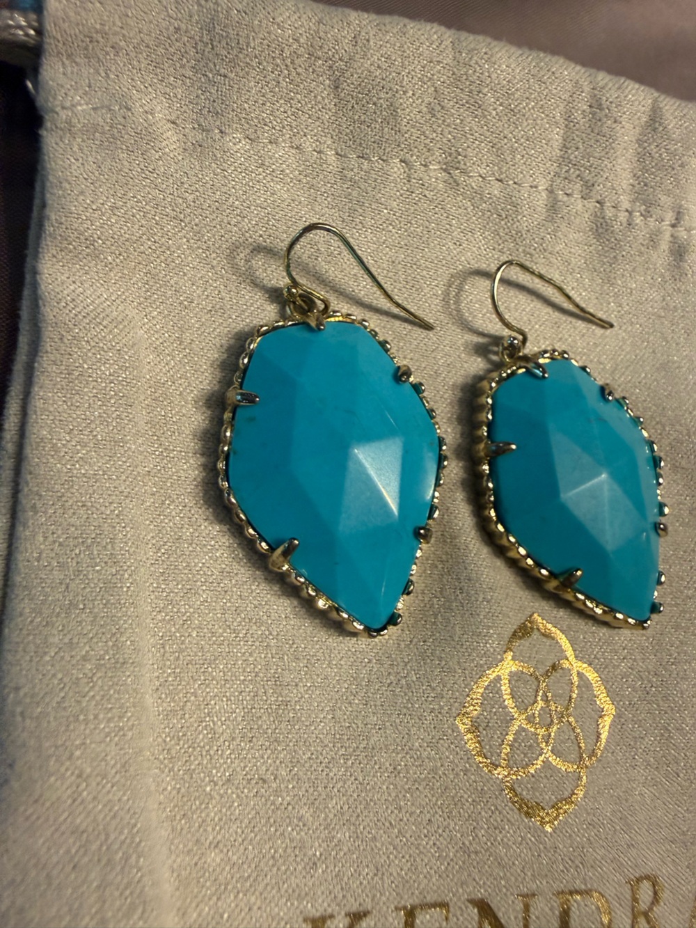 Kendra Scott Vintage Corley Gold-Plated Teardrop Turquoise Dangle Earrings - Picture 6 of 7